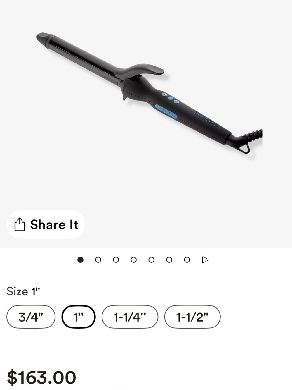 1" Black Curling Iron with Blue Controls - Professional Styling Wand